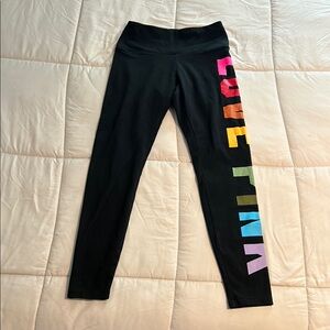 PINK Victoria's Secret Black Athletic Leggings with Rainbow Design